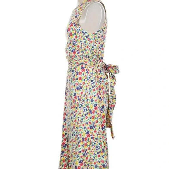Vintage 90s Cambridge Spirit Sz S Multicolor Sleeveless Floral Belted Midi Dress - Picture 4 of 6